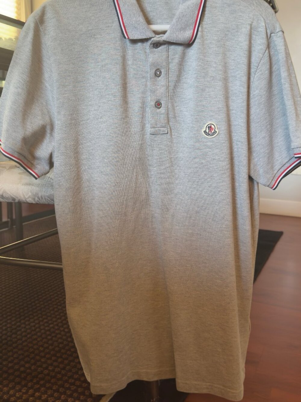 Moncler Maglia Polo Light Grey Tricolor Trim SS L